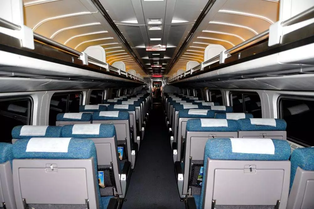 fort Madison iowa. NEW YORK CITY: Interior of an AMTRAK regional passenger car coach