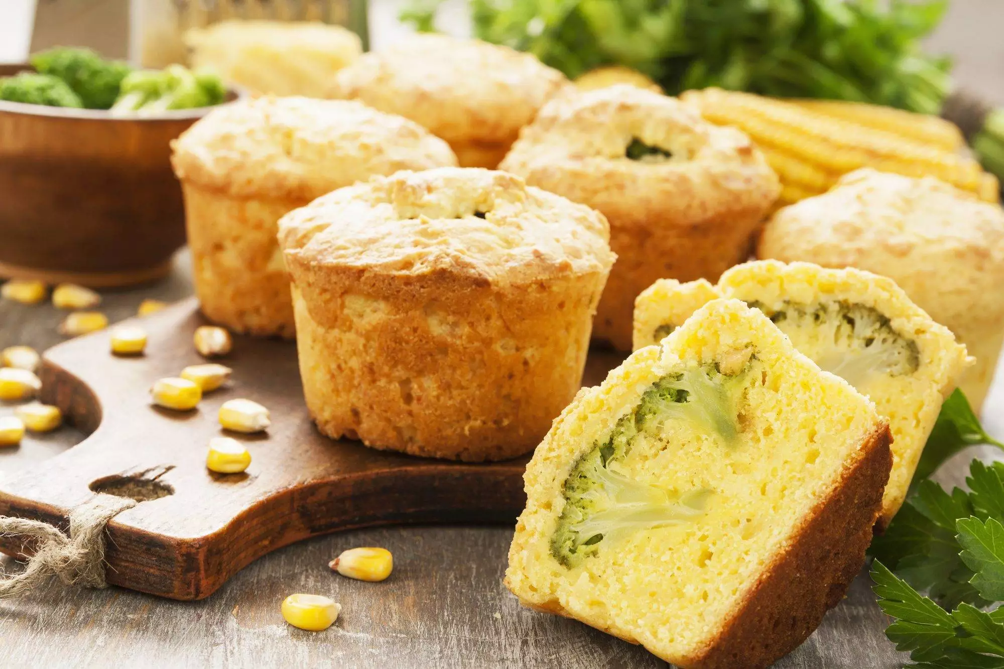Corn muffins with broccoli on the table